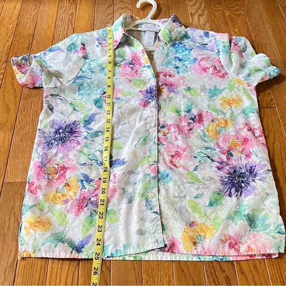 Alfred Dunner Button Up Shirt Small Multi‎ Pastel Floral Cottagecore Y2K Summer - Picture 15 of 17
